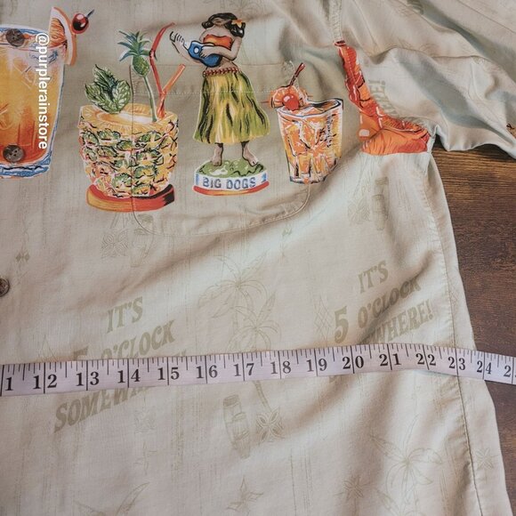 Vtg Big Dogs Hawaiian Camp Shirt 2X Pocket Green Tropical Drinks Vacation Y2K - Picture 11 of 15